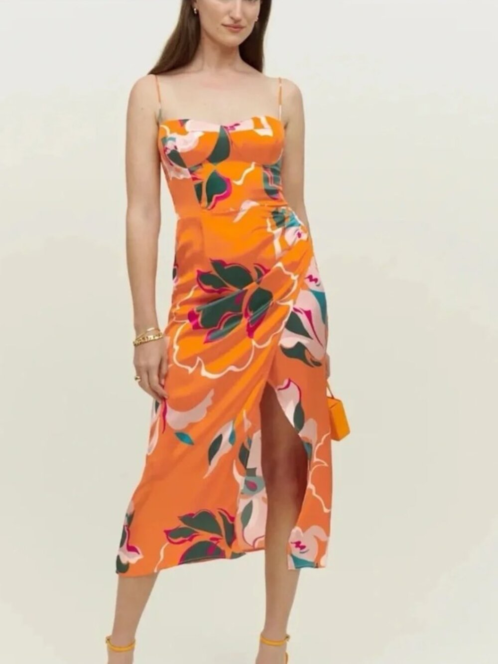 Reformation Marguerite Silk Midi Dress with side slit
